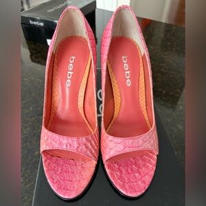 BebeCoral Pink Textured Open-Toe High Heels
